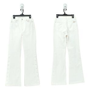 7 for All Mankind Women 28 Snap Jeans White High Rise Stretch Flare NEW FLAW